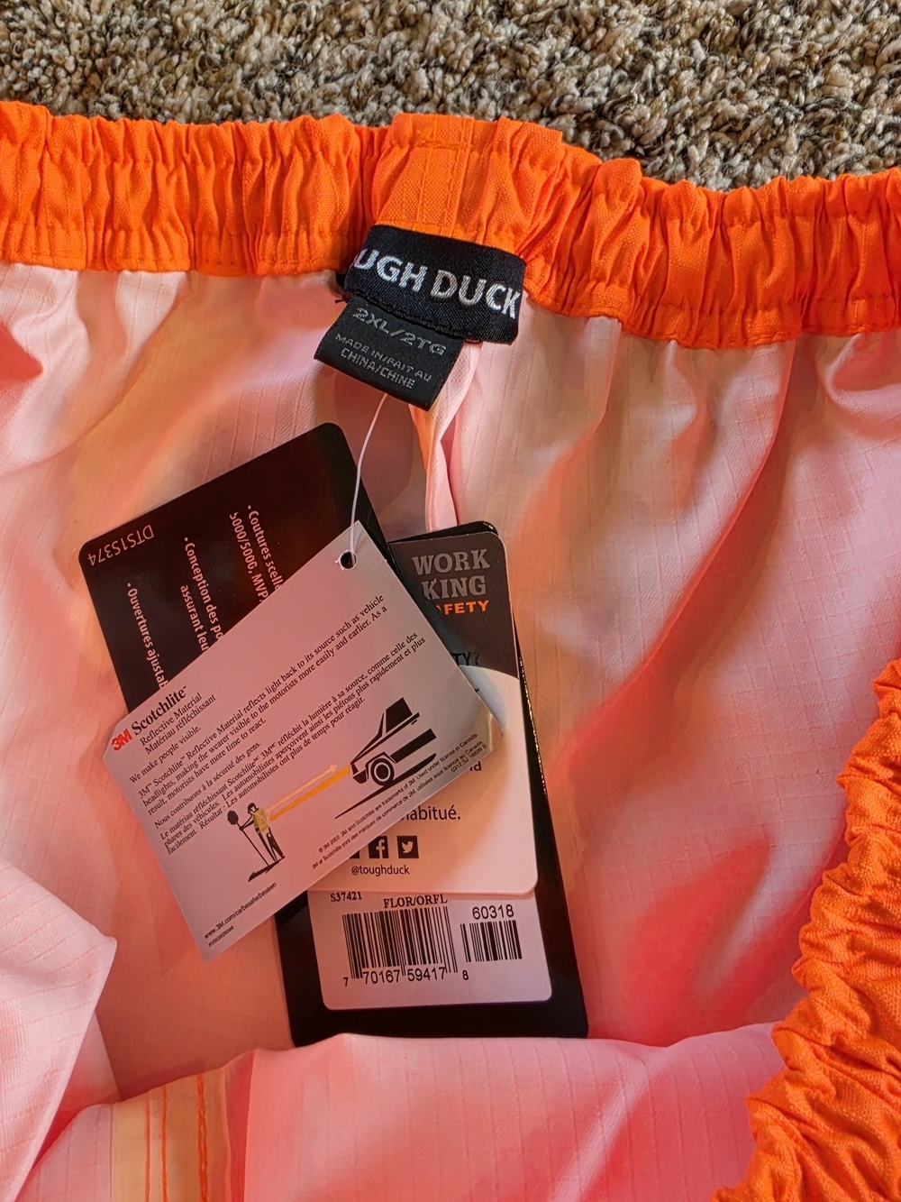 High-Visibility Tough Duck Orange Safety Rain Pants with Reflective Stripes 2XL - Picture 7 of 7